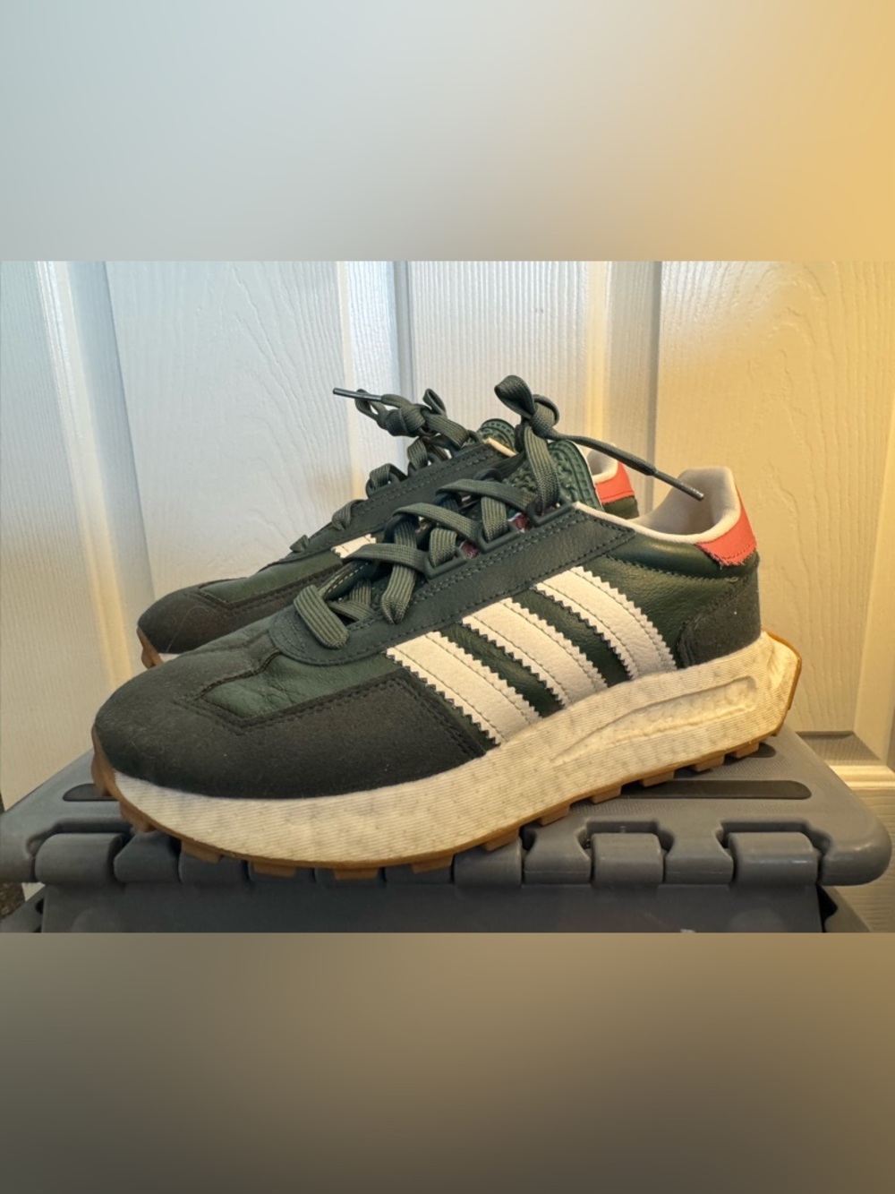 adidas Dark Green and White Retro Runner Sneakers